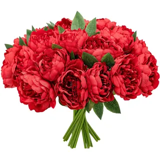 Softflame Künstliche/künstliche/künstliche Blumen – Pfingstrosen-Bündel rot, 5 Stück für Hochzeit, Zuhause, Party, Restaurant