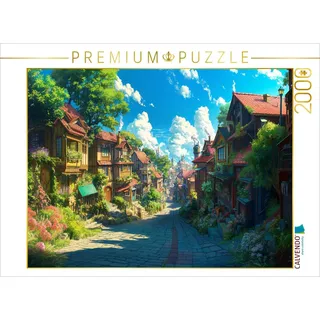 CALVENDO Puzzle Auf dem Weg in die Stadt - Anime Dorflandschaft | 2000 Teile Lege-Größe 90x67cm Foto-Puzzle für glückliche Stunden