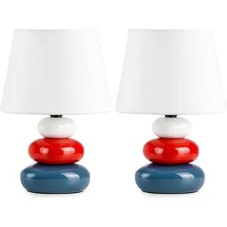 Konsimo Nachttischlampe SALU 2St., Dunkelblau, Keramik/Stoff, 18x18x24cm - Dunkelblau