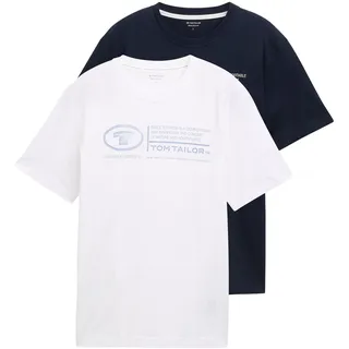 T-Shirt TOM TAILOR, Herren, Gr. XL, weiß, Jersey, Obermaterial: 100% Baumwolle, bedruckt, regular fit taillenbedeckt, Rundhals, gerader Abschluss, Shirts T-Shirt, mit Logo Print