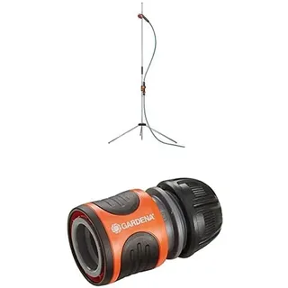 Gartendusche trio: Dusche mit 2 Strahlarten (Brausestrahl/Sprühnebel), Wassermenge regulierbar(960-20) + Gardena Wasserstop 13 mm (1/2 Zoll) und 15 mm (5/8 Zoll): Steckverbinder mit Aquastop(18213-20)