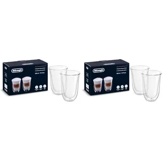 De'Longhi Gläser Set DLSC312, 2 doppelwandige Thermogläser mit Isolierfunktion für kalte und warme Getränke, widerstandsfähiges Borosilikatglas, Spülmaschinenfest, Fassungsvermögen 330 ml, 2 Stück