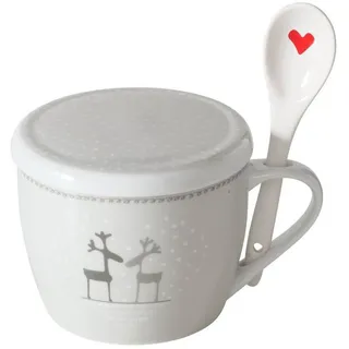 Boltze Home Weihnachtstasse Jumbo Lovelies 600 ml , Hellgrau , Keramik , Geschirr, Tassen