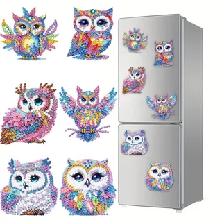 CXINLky DIY Diamond Art Painting Kühlschrankmagnete, Eule Diamant Malerei Kühlschrank Magnete Kits Home Dekoration für Whiteboard, Pinnwand, Kühlschrank, Magnettafel-02