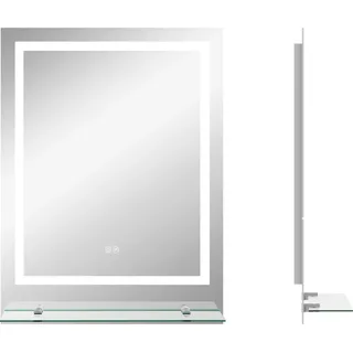 Fortuna Lai Badspiegel mit Beleuchtung, Wandspiegel mit 3 Lichtfarben, IP44 Lichtspiegel mit Touch-Schalter, Memory-Funktion, Badezimmerspiegel mit Anti-Beschlag, 70 x 50 cm - Transparent