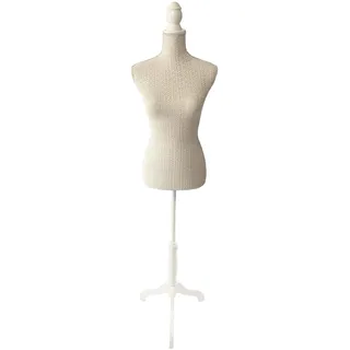 Relaxdays Schneiderpuppe, weiblich, Größe 36/38, verstellbar 130–167 cm, Spitze, Holzständer, Kleiderpuppe, beige/weiß