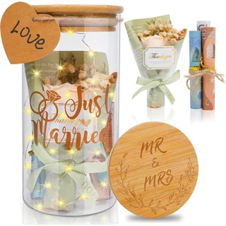 Hochzeitsgeschenke für Brautpaar,LED Flaschenlicht Hochzeit Geldgeschenk mit Trockenblumen,Anhänger und LED-Leuchten,Just Married Spardose,Hochzeitsgeschenk Geld (Hochzeit)