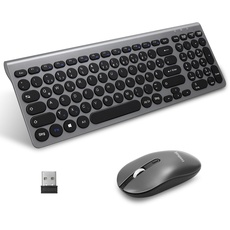 LeadsaiL, kabelloses Tastatur-Maus-Set, ergonomische Maus und Tastatur, kabellose PC-Tastatur und Maus, deutsches QWERTZ-Layout, leise Tastatur- und Maustasten, MacOS PC, Laptop, Grau