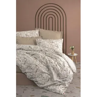 Nuit Des Rêves Ranforce Single XXL Quilt Cover Set, 100% Cotton, Beige, 155 x 220 cm Duvet & 80 x 80 cm Pillowcase | Machine Washable, Elegant Pigment Printing, Button Closure