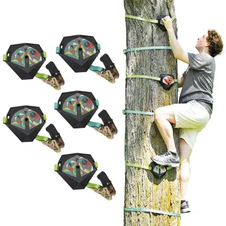 Donic Schildkröt Slackers Ninja Treeclimbers Kletterset - 5 Baumtrittplatten mit Anti-Rutsch-Griptape & 4 Klettergriffen - Kletterhilfe für Kinder & Familien - Baumklettern für Garten & Baumhaus - max. 113 kg