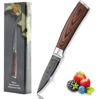 Wakoli EDIB Officemesser aus echtem Damaststahl (VG10 Kern) mit 8,5 cm Klinge – Scharf und handlich – Kleines Küchenmesser, Obstmesser & Gemüsemesser – Damastmesser mit Pakkaholzgriff in Geschenkbox