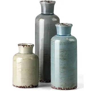 CwlwGO Keramikvase, 3-teiliges Set, kleine Blumenvasen für Heimdekoration, Moderne Bauernhaus-Dekoration, Wohnzimmer, Tischregal, Tafelaufsätze, Kamin- und Eingangsdekorationen, Mehrfarbig.