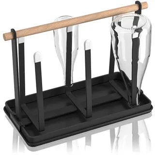 Vegena Flaschenhalter - Abtropfhalter für 6 Flaschen, Flaschenständer aus Metall, Flaschenhalter mit Abtropfwanne, Abtropfgestell Abtropfständer für Flaschen und Tassen