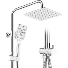 Rainsworth Duschsystem ohne Armatur Chrom - 20 * 20cm Quadratisch Regendusch Dusche Set, Duschgarnitur mit Umsteller, 3 Strahlarten Handbrause