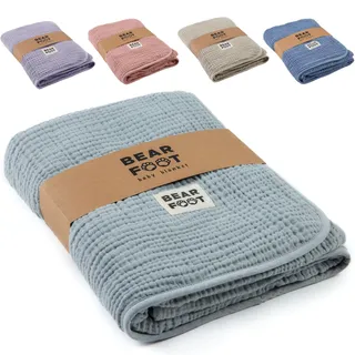 BEARFOOT Babydecke - Musselin Fleecedecke (Baumwolle, Fleece) flauschig weiche Kuscheldecke, Baby/Neugeborene/Kinder Geschenk Junge & Mädchen zur Geburt (Cloud Grey)