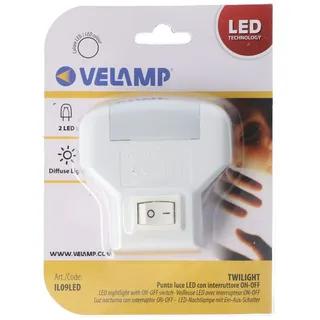 VELAMP TWILIGHT, LED-Nachtlicht mit ON/OFF-Schalter, vertikale Buchse, Orientierungslicht mit 2 LEDs