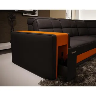 Design Ecken Big Polster Eck Sofa Couch Leder Sofas Garnitur XXL Wohnlandschaft - Schwarz
