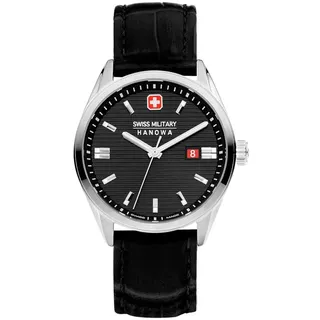 Swiss Military Roadrunner Herren Armbanduhr mit Band aus Leder, in der Farbe: Schwarz, Durchmesser: 40mm, SMWGB2200104