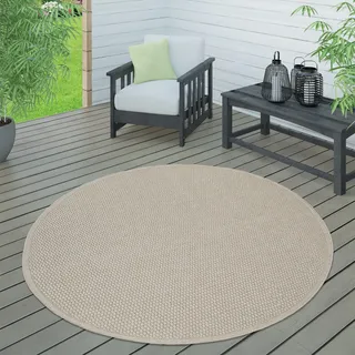 Outdoor Teppich wetterfest Garten & Terrasse flachgewebt Uni Sisaloptik robust Grösse 160 cm Rund - Beige