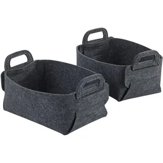 WENKO Filzkorb Nina S, 2er Set Aufbewahrungskörbe aus recyceltem Polyesterfilz, platzsparend faltbare Filzkörbchen mit praktischen Tragegriffen&je 2,4L Fassungsvermögen, 19x14x9cm, Dunkelgrau,69793800