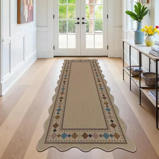 SHACOS Teppich Läufer 80x200 cm Läufer Flur rutschfest Teppichläufer Flurläufer Lang Küchenteppich Waschbar Flur Teppich Läufer für Eingang, Küche, Wohnraum, Braun/Bunt