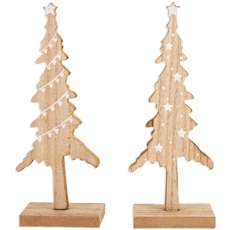 Logbuch-Verlag 2 Bäume Figuren Weihnachtsbaum Tannenbaum Miniatur aus Holz Natur braun 18 cm Weihnachten Deko zum Hinstellen