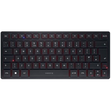 CHERRY KW 9200 MINI, Kompakte Multi-Device-Tastatur für bis zu 4 Geräte, UK-Layout (QWERTY), Bluetooth, 2,4 GHz oder Kabel, Wiederaufladbar, Schwarz