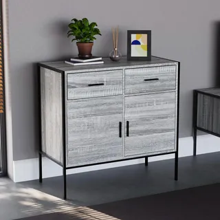 Vida Designs Brooklyn Sideboard mit 2 Türen, 2 Schubladen, industrieller, rustikaler Schrank, Wohnzimmermöbel (grau)