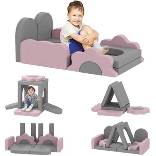 aiyaplay Spielsofa, Kindersofa aus Schaumstoff Bausteine 12 Stück Klettern Softbausteine mit Bällebad Bausteinset Großbausteine Schaumstoff-Kletterblöcke für Kinder mit Cordoptik Grau - Grau
