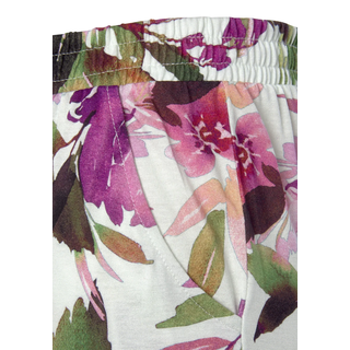 Jerseyhose BEACHTIME "aus sommerlichem, leichtem Stoff", Damen, Gr. 34, N-Gr, weiß (weiß bedruckt), Jersey, Obermaterial: 100% Viskose, bedruckt, figurumspielend lang, Hosen Jerseyhose, mit Blumendruck und elastischem Bund, Sommerhose, Strandhose, Topseller
