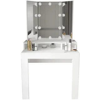 ML-Design Schminktisch Weiß, 89,5/155/43,5 cm, - Weiß Hochglanz , Holzwerkstoff , Rechteckig , 43.5x155x89.5 cm , Schlafzimmer, Schminktische