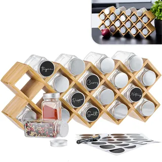 Gadgy Gewürzregal mit Gewürzgläser | Gewürze Aufbewahrung mit 18 Gläsern | Gewürzregal Stehend | Kräuterregal Küche | Gewürzständer Spice Jars | Gewürz Organizer | Gewürzschrank