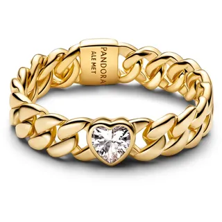 Pandora Timeless Herz Cuban-Kette Ring mit 14K vergoldeter Metalllegierung und Zirkonia, Größe: 56, 164386C01-56