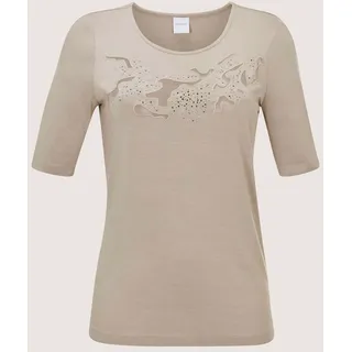 Kurzarmshirt MADELEINE "Shirt Glamouröses Oberteil mit Straßsteinen", Damen, Gr. 38, beige (cappuccino), Obermaterial: 95% Viskose CV. 5% Elasthan EL., Modern, U-Boot-Ausschnitt, Shirts Kurzarmshirt
