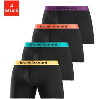 Bruno Banani Boxer »Boxershorts für Herren« Packung, 4 Stk., mit längerem Bein und auffälligen Logobund Gr. S - 4 Stk., schwarz-orange, schwarz-türkis, schwarz-gelb, schwarz-lila, , 18842313-S 4 Stk.