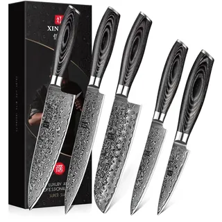 XINZUO 5er Küchenmesser Set 67 Schichten Damaststahl Chefmesser Set, Profi Geschmiedet Damaskus messerset Scharfe Klinge Kochmesser Set -Chef Santoku Tranchier Allzweck Obst Messer -Pakkaholz Griff