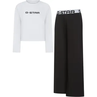 Pyjama G-STAR "TURQUOISE, LONG SLEEVE TEE & LOUNGE JOGGERS SET", Damen, Gr. L, hellweiß, schwarz, Jersey, Obermaterial: 95% Baumwolle, 5% Elasthan, bedruckt, unifarben, bequem lang, Rundhals, abgesteppte Kante, Homewear-Sets Pyjama, aus Baumwolle mit Stretchanteil