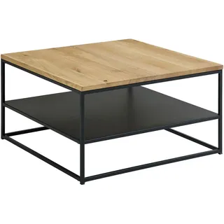 Quartier Couchtisch schwarz Eiche Holz, Metall, Eiche massiv - inklusive Ablage - Vierkantgestell - - - Holzplatte - massiv - Länge 75 cm - Höhe 40 cm - Breite 75 cm