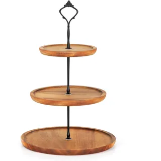 E-ROOM TREND Etagere Tortenständer/Cupcake Ständer aus Holz 3 Etagen Groß | Kuchenplatte Kuchenständer Halter Servierständer mit Metallgriff, für Geburtstag Nachmittagstee Party Hochzeit