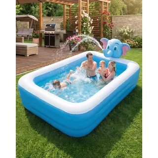 Aufblasbarer Swimmingpool, Planschbecken mit Sprinkler, 3D-Elefantenkopf Pool Erwachsene, 200 x 150 x 50 cm, Langlebiges Familien-Freizeitpool, Kinderbecken für Garten, Hinterhof oder Innenbereich