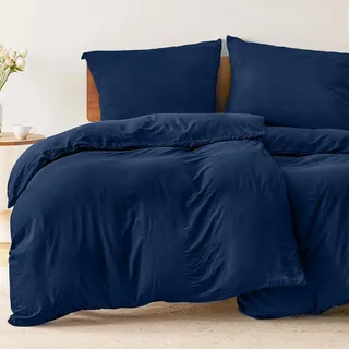Dreamzie - Bettwäsche 135x200 4teilig Set Dunkelblau – Bettbezug mit 2 Kissenbezug 80x80 – Mikrofaser Weich & Pflegeleicht - Oeko-Tex