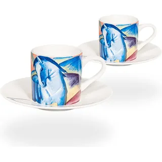 tea4chill Könitz Espresso Tassen Set F. Marc Blaues Pferd. 2 Kaffeetassen 65ml aus Fine Bone China Porzellan. Espressotassen modern, bunt - Bunt