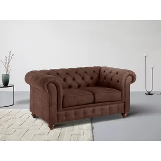 Home Affaire Chesterfield-Sofa »Chesterfield 2-Sitzer B/T/H: 150/89/74 cm«, mit hochwertiger Knopfheftung, auch in Leder braun