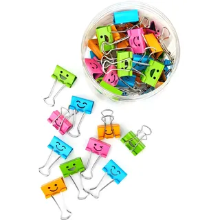 D.RECT Smiles Foldbackclips für Büro - Foldback Klammern 48x 25mm, Vielzweckklammern Papier - Metall Binder Clips für Bürobedarf Notizen und Gewürzklammer Verpackung - Büroklammern Bunt Gross