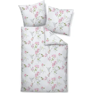 Janine Design Edelflanell-Bettwäsche-Garnitur Chinchilla S 78069 Farbe korallenrosa Größe 155x220+80x80 - Rosa, Weiß, Grün