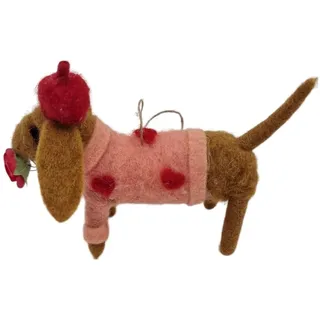 Niedlicher Filzhänger HUND mit Rose + rosa pulli. Charmante Deko für Ihr Zuhause
