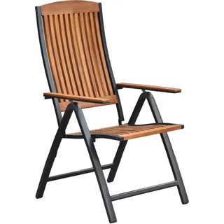 Merxx Gartenmöbel Set Athos 3tlg., 2 Klappsessel, Balkonausziehtisch 65 (130) x 65 cm- Aluminium/Akazie - Grau