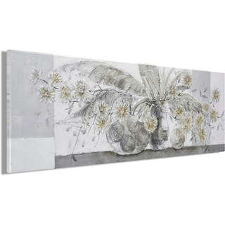 Ölgemälde BÖNNINGHOFF "handarbeit BLUMENVASE 40x120 cm – Wandbild Kunst Deko modern", farbe bild(er): weiß, braun, grau, silber, B:120cm H:40cm T:2cm, Acrylfarbe, Canvas, Holz, Bilder, Ölgemälde