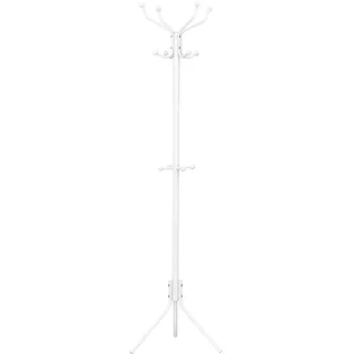 eSituro Garderobenständer, Kleiderständer stabil, Jackenständer | Taschenbaum mit 12 Haken, Garderobenständer Metall, für Wohnzimmer Büro Schlafzimmer, 45 x 173 x 40 cm, Weiß