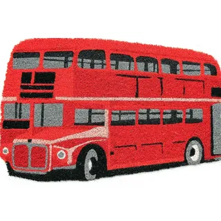 Premium kokos Fußmatte | Kokosnussmatte mit rutschfestem PVC | Fußwischer für den Eingangsbereich | für den Außen- und Innenbereich | 45 x 75 cm | London Bus
